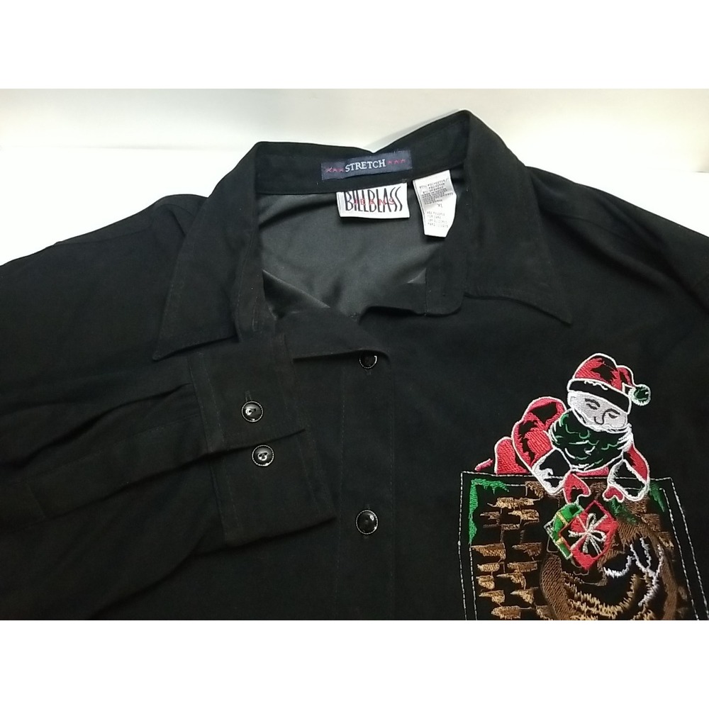 Vintage Bill Blass Black Long Sleeve Christmas‎ Button Up Shirt Womens XL